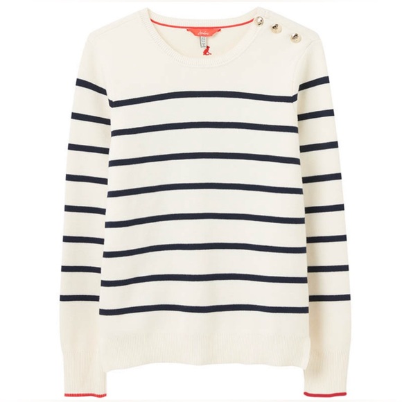 Joules Sweaters - Joules Portlow nautical blue/white stripe sweater w/gold shoulder buttons. Sz 12